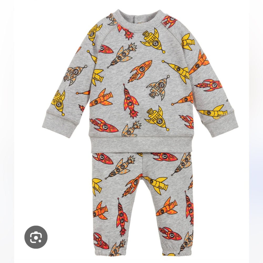 Stella McCartney Gray Rocket Print Kids Matching Set